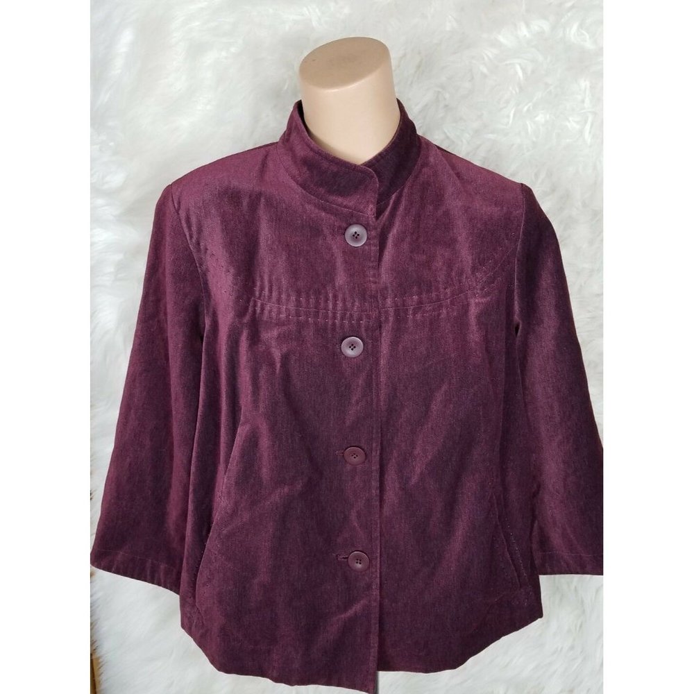 J. Jill Women's Size Small Burgendy Velvet 4 Button Blazer 3/4 Sleeve Pockets B